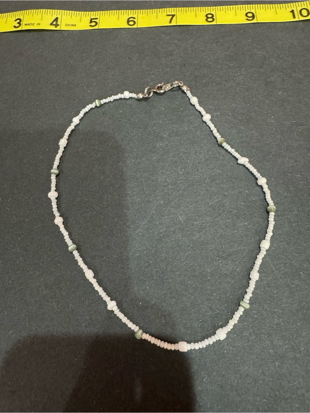 Handmade Delicate White and Light Green Beaded Necklace